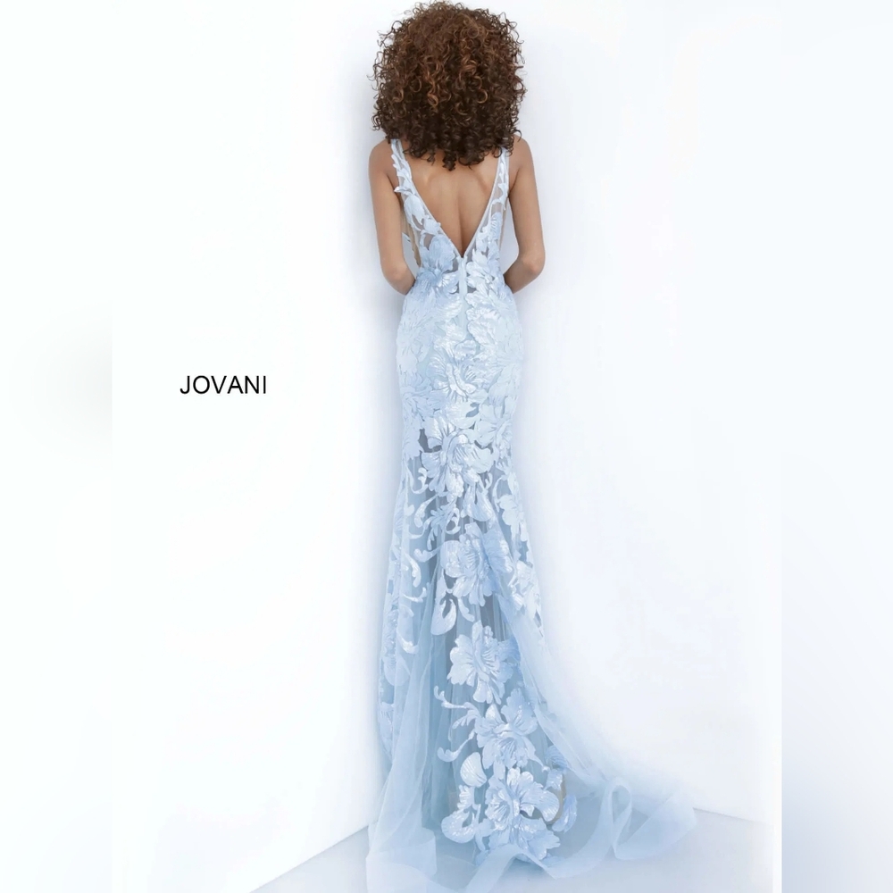 Jovani #60283 Light Blue Floral Lace Prom Gown, Size 0